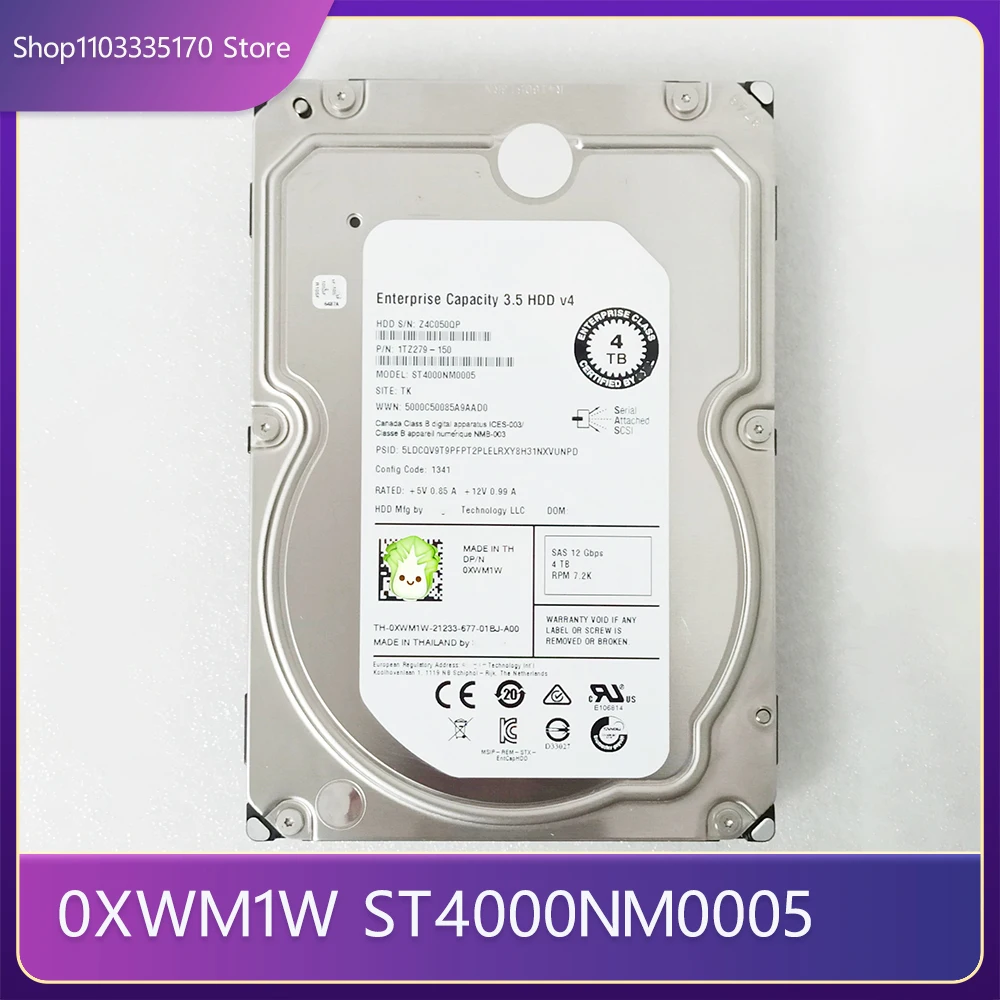 For Dell 0XWM1W 4T 3.5 Inch 7.2K 12Gb SAS Server Hard Disk ST4000NM0005