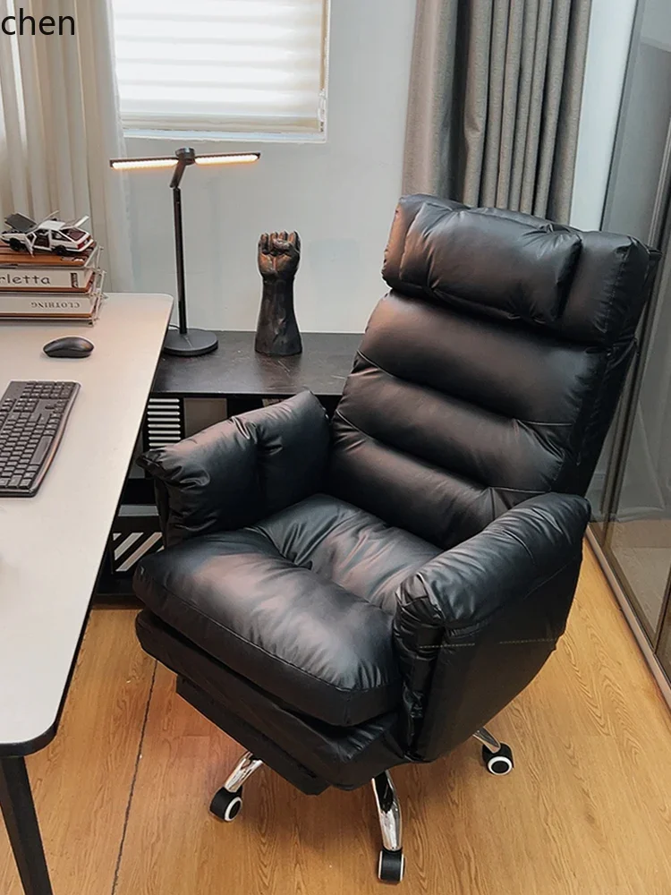 Genuine Leather Business Office Chair Comfortable for Long Sitting Home Study Room Nap Reclining Sofa Chair