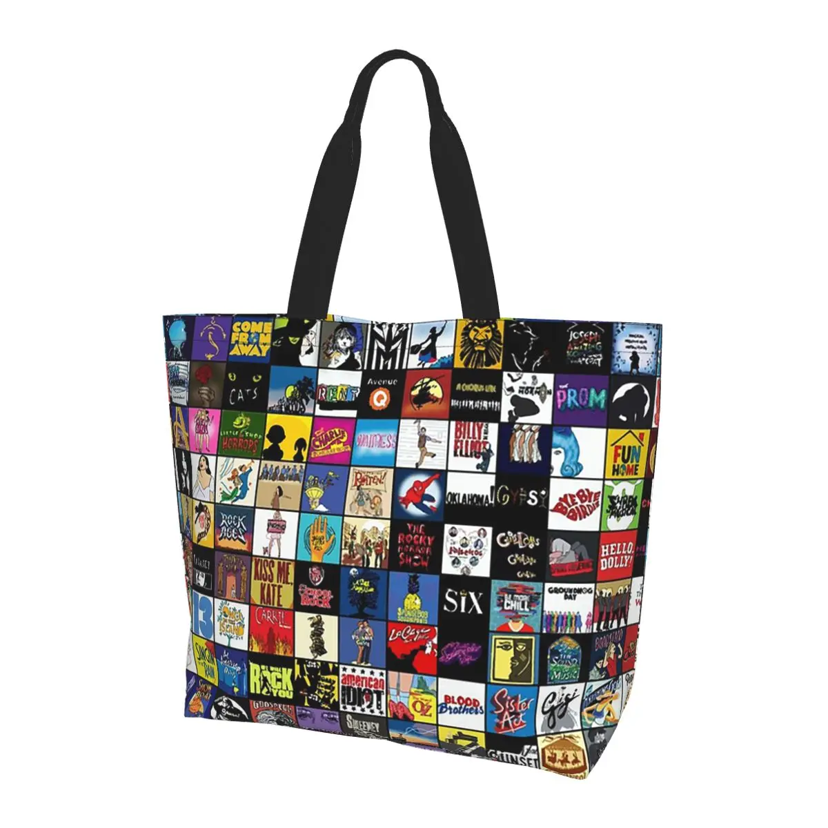 Broadway Musical Theatre Logos Handgezeichnete Einkaufstasche aus Segeltuch, große Kapazität, Umhängetasche, Shopper, Lebensmittelhandtasche für Damen