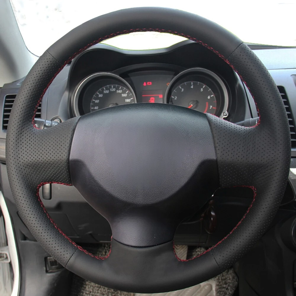 DIY Hand-stitched Black Artificial Leather Car Steering Wheel Cover For Mitsubishi Lancer EX 10 Lancer X Outlander