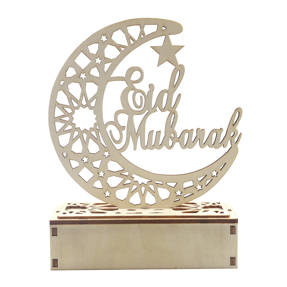 Wooden Moon L-ed Light Decoration Ramadan Eid Mubarak Home Decor Craft