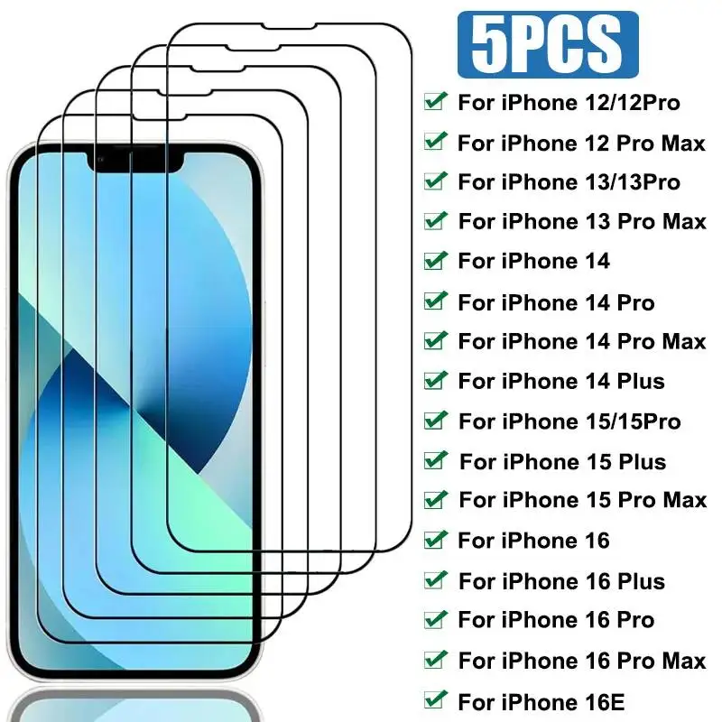 

5 шт. Защитное стекло для экрана iPhone 13, 12 Mini, 13 Mini, 15, 14, 12 Pro Max, 16 Plus, 16E