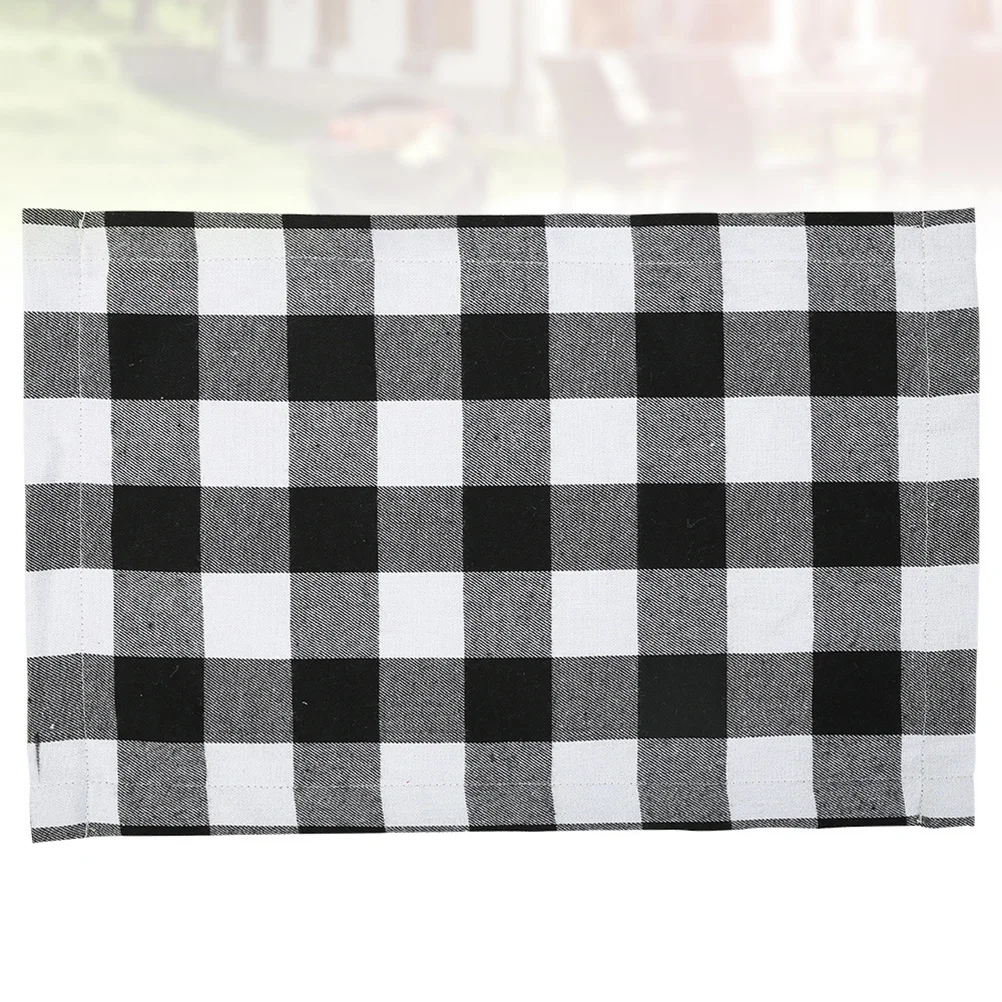 2pcs Plaid Placemat Cutlery Mat For Dining Table Stylish Reusable Fabric Tableware Protector Home Restaurant Use Black White