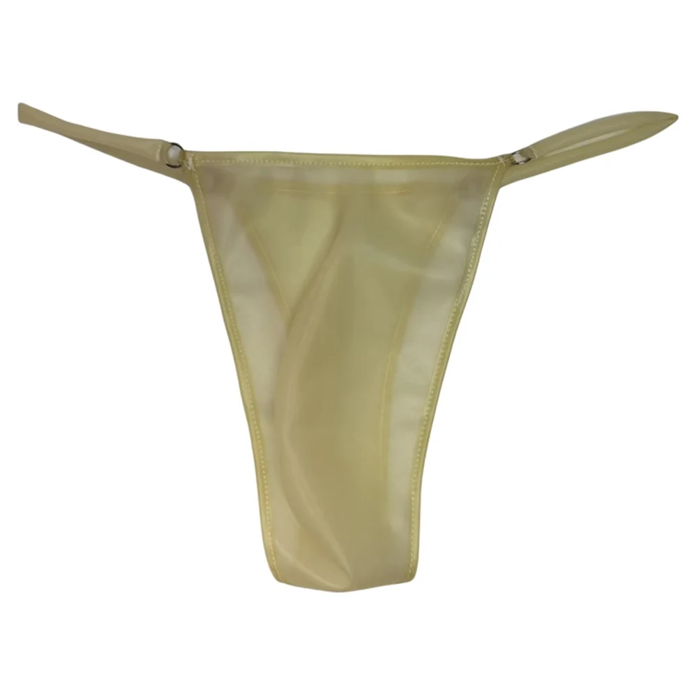 Mens Sexy Lingerie T-Briefs Underwear Latex G-string Thong See Through Low Waist Safety Panties Gay Sissy Bulge Pouch Underpants