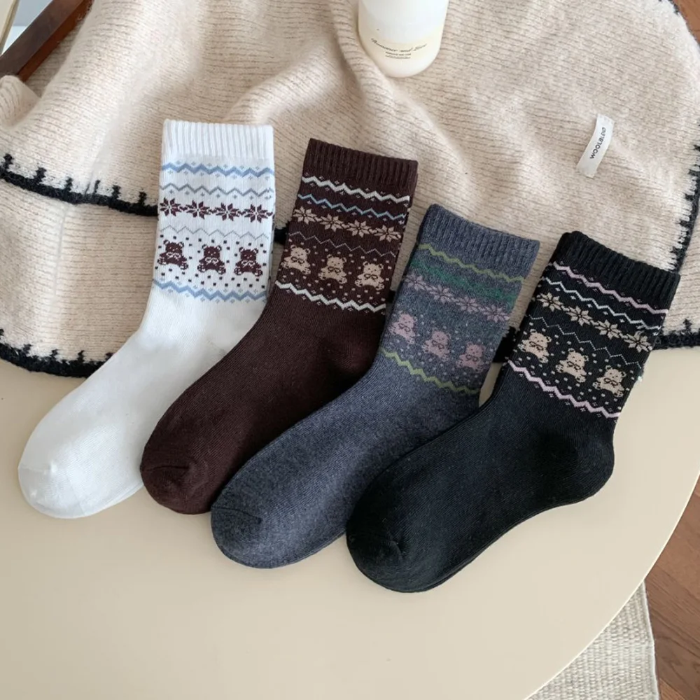 

2 Pairs Korean Style Women's Socks Cute Cartoon Animal Print Daily Casual Streetwear Fashion Stockings