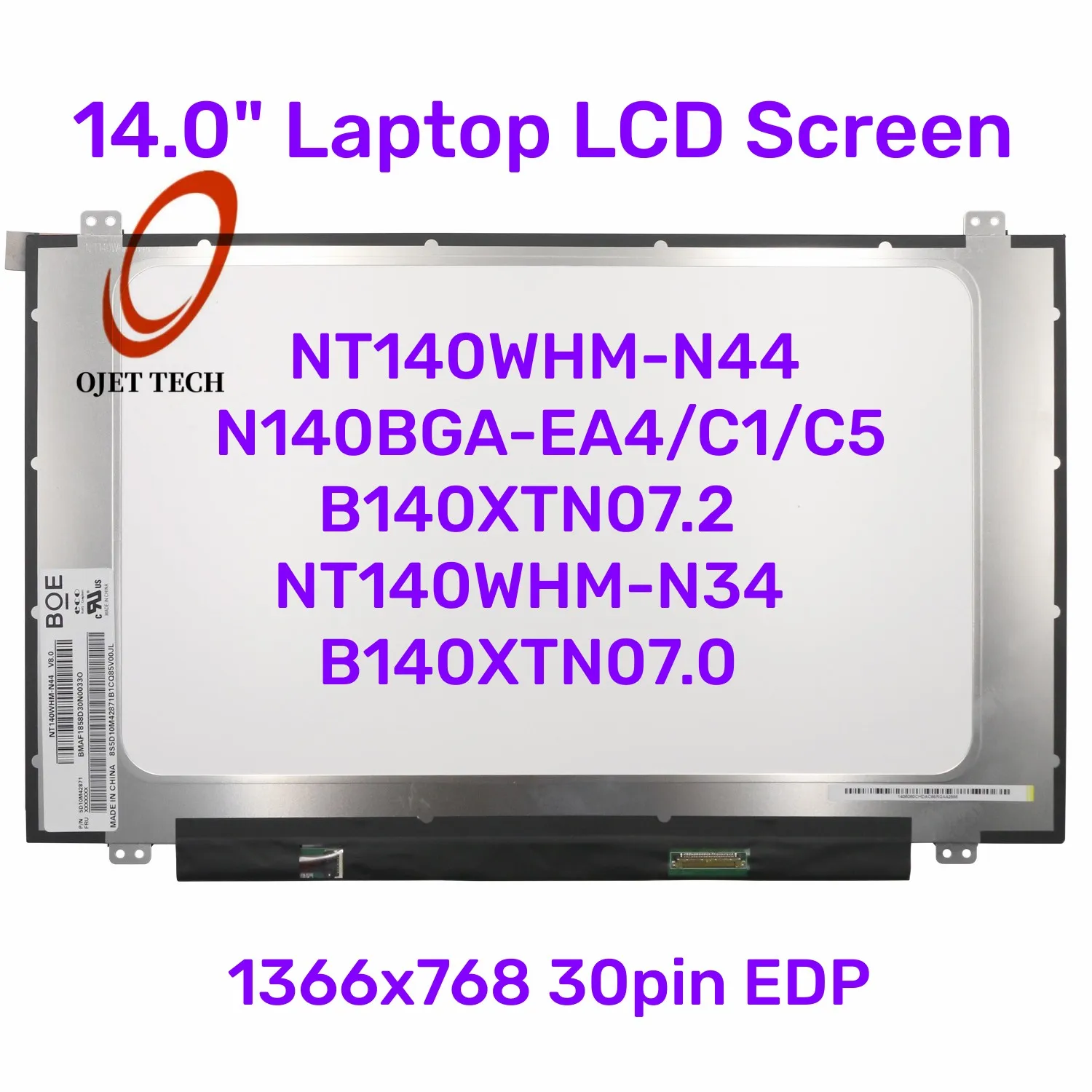 

14.0" Laptop LCD Screen NT140WHM-N44 V8.0 N140BGA-EA4 C1 C5 For Lenovo Ideapad CB-14IGL05 Chromebook S330 S340-14 1366x768 30pin