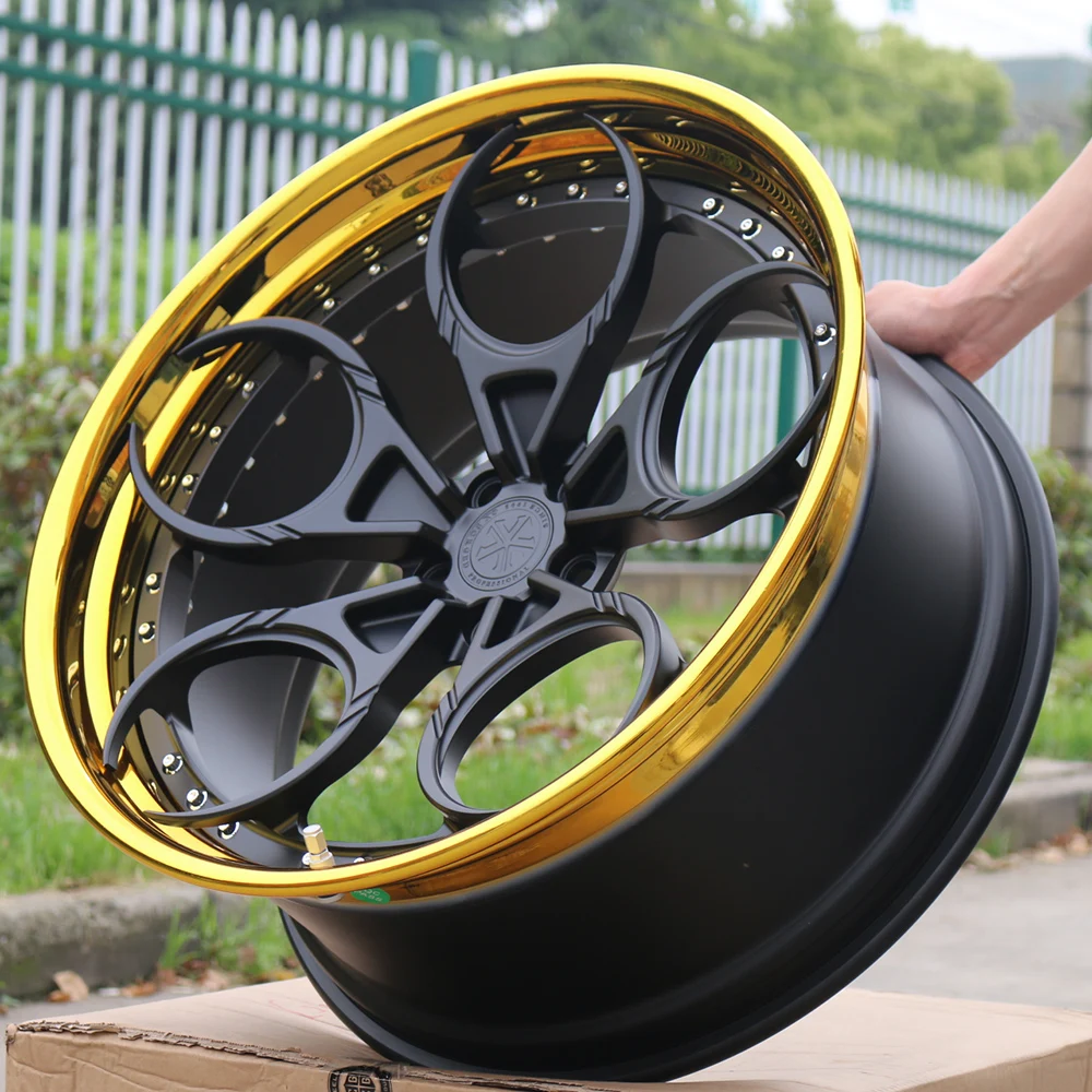 Custom T6061 3pcs Forged Alloy Wheel Rim with Golden Plating Lip