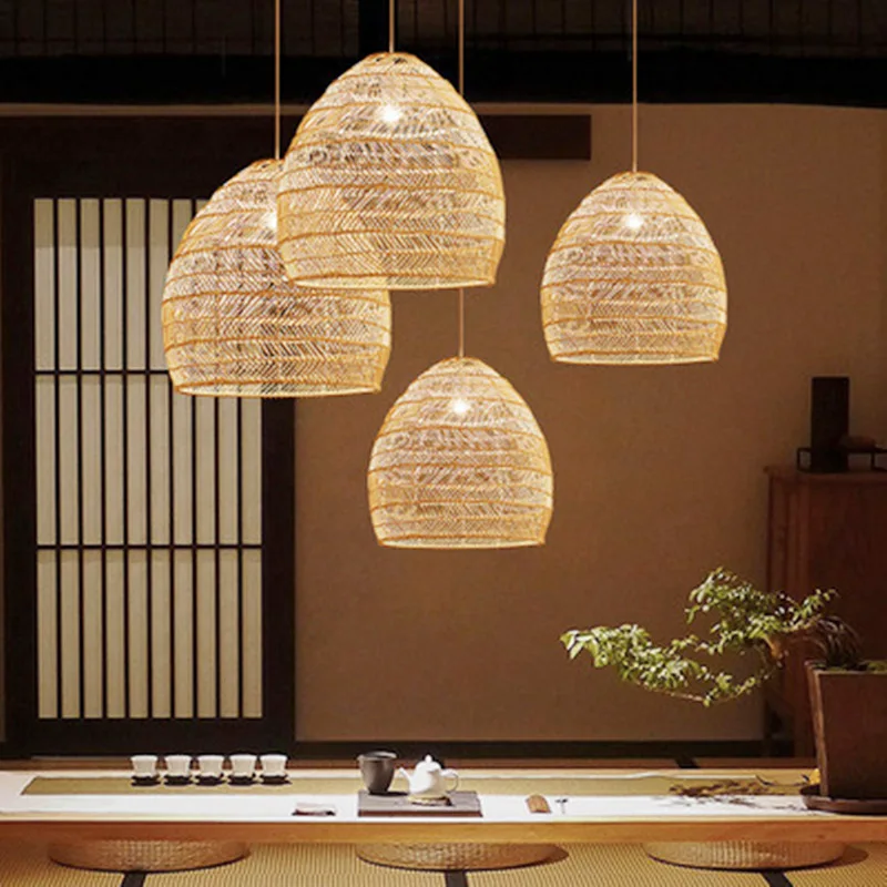 

Modern Chinese handmade rattan bamboo chandelier Japanese living room dining room retro lamp Southeast Asian bamboo lamp