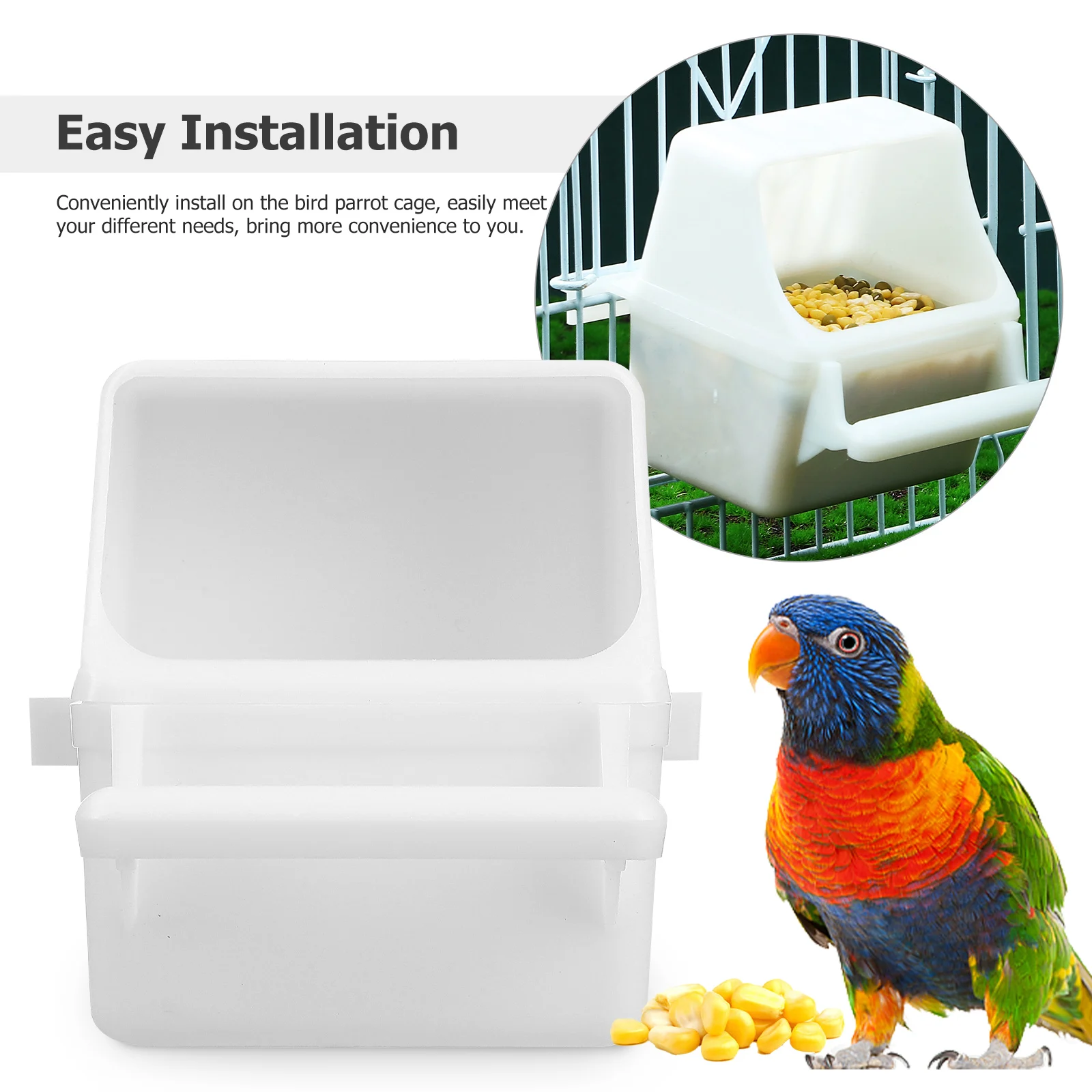 

2 Pcs Splashing proof Bird Feeder Food Box Durable Plastic Container for Bird Cage Parrot Hanging Easy Clean Transparent Pet