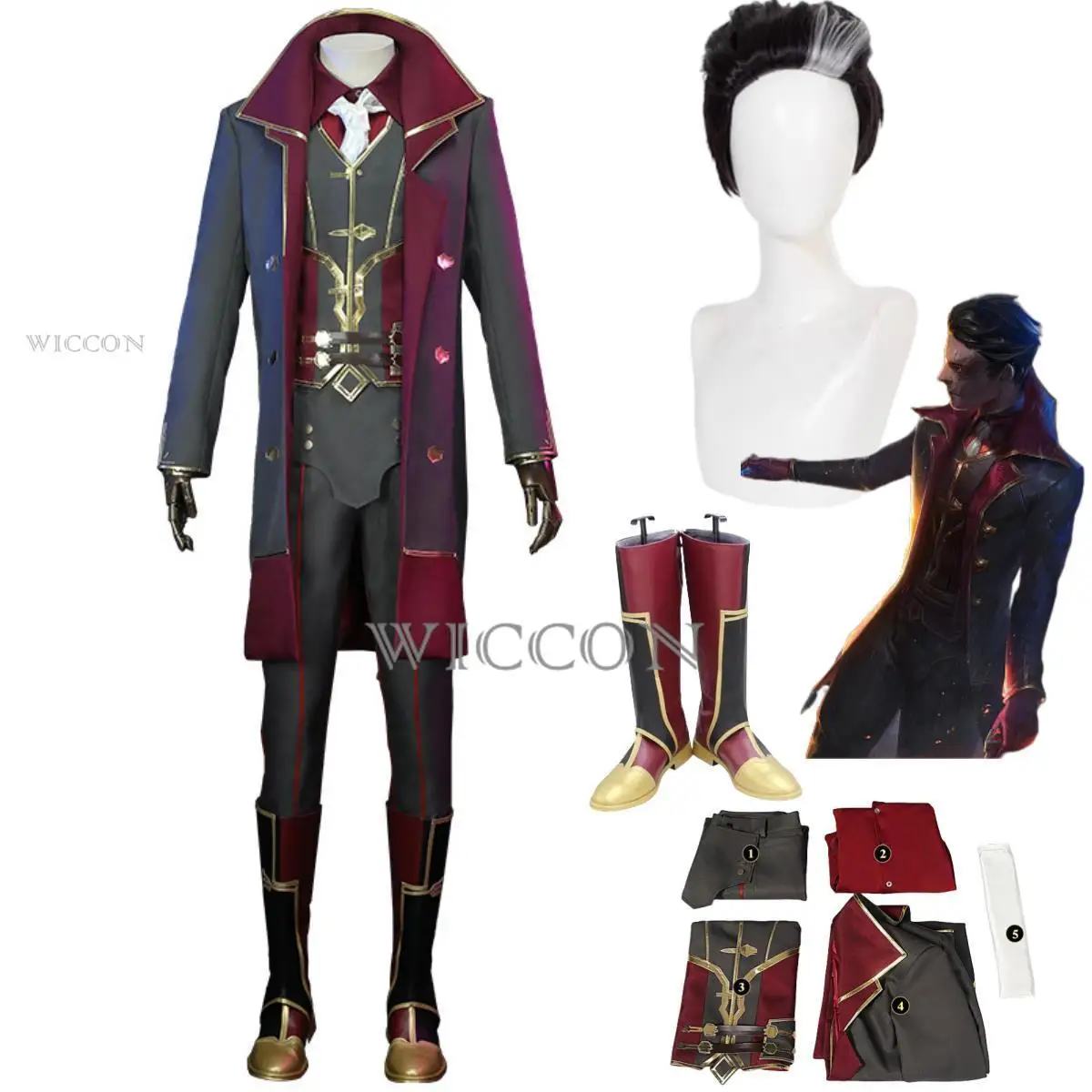 Costume de Cosplay du Jeu Animé LOL Arcane Silco, Perruque, Uniforme Militaire, Manteau, Bottes, pour Adulte, Homme, Halloween, ixde Noël, Trempé