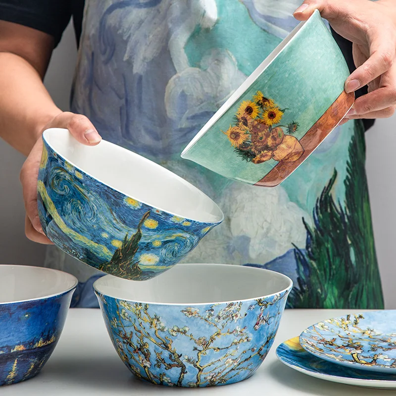 Van Gogh Oil Painting Series Starry Night Bone China 7-inch Soup Bowl Noodles Salad Bowls