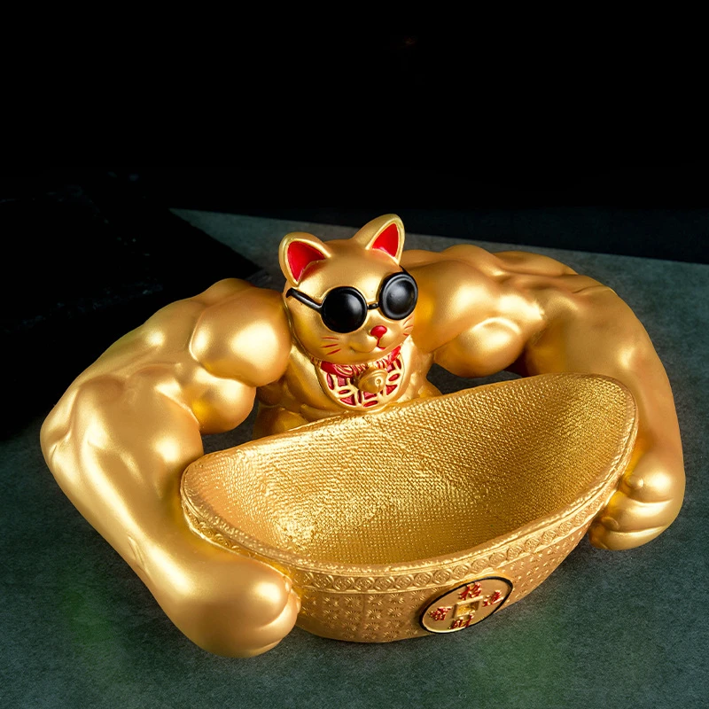 

Lucky Cat Storage Decoration Creative Living Room Decoration Golden Resin Animal Statue Crafts Muscle Lucky Cat Opening Gift