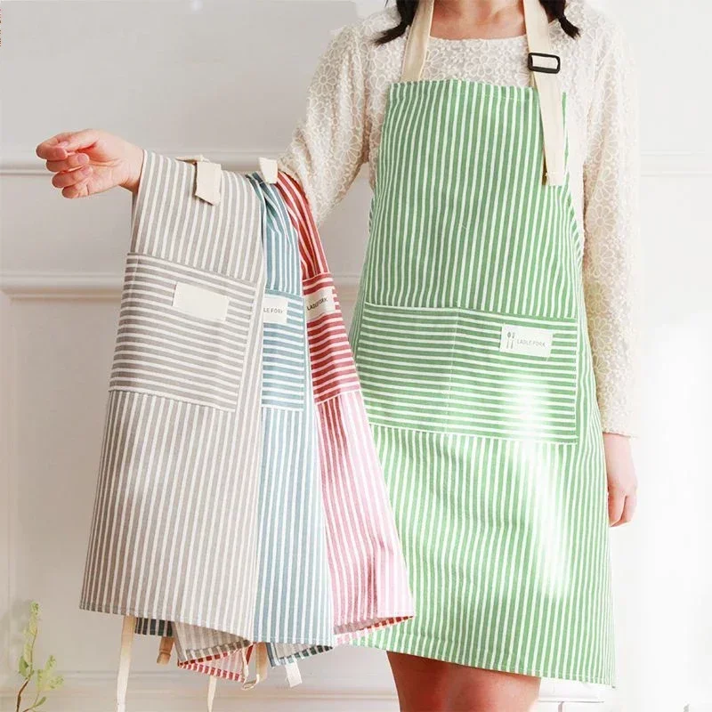 Fashion Simple SmallFresh Stripe Kitchen Antifoul Apron Pinafore Woman Cooking Accessories Cafe Restaurant Flower Shop Overalls