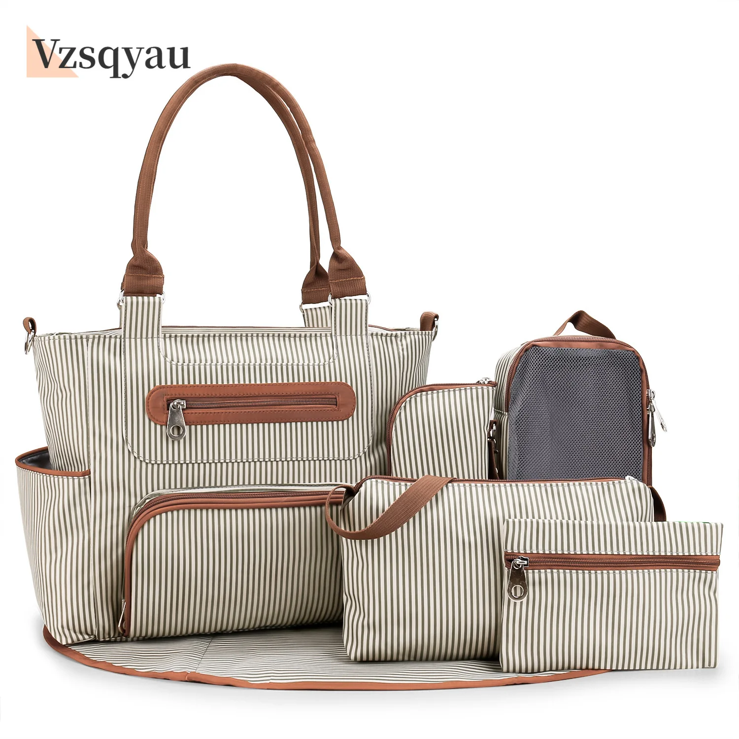 

7Pcs/Set Fashion Baby Diaper Tote Bag Multifunctional Mommy Nappy Changing Bags Waterproof Mummy Stroller Bag Diaper Bags Gifts