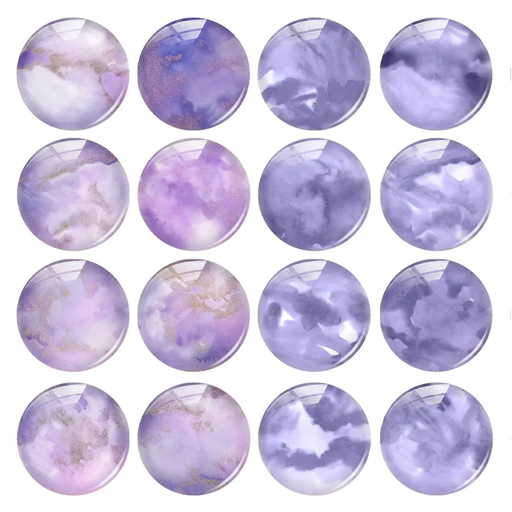 Random Mixed Round/Oval/Square Lavender Purple Watercolor Wash Photo Glass Cabochon Flatback Demo Cameo For Diy Jewelry Making
