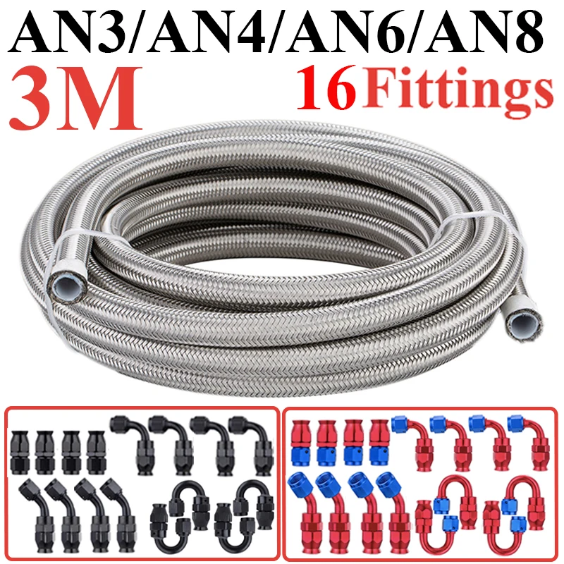 

3M AN3 AN4 AN6 AN8 E85 Stainless Steel PTFE Fuel Hose Oil Gas Cooler Line Pipe Tube 4x0° 4x45° 4x90° 4x180° Swivel End Fittings