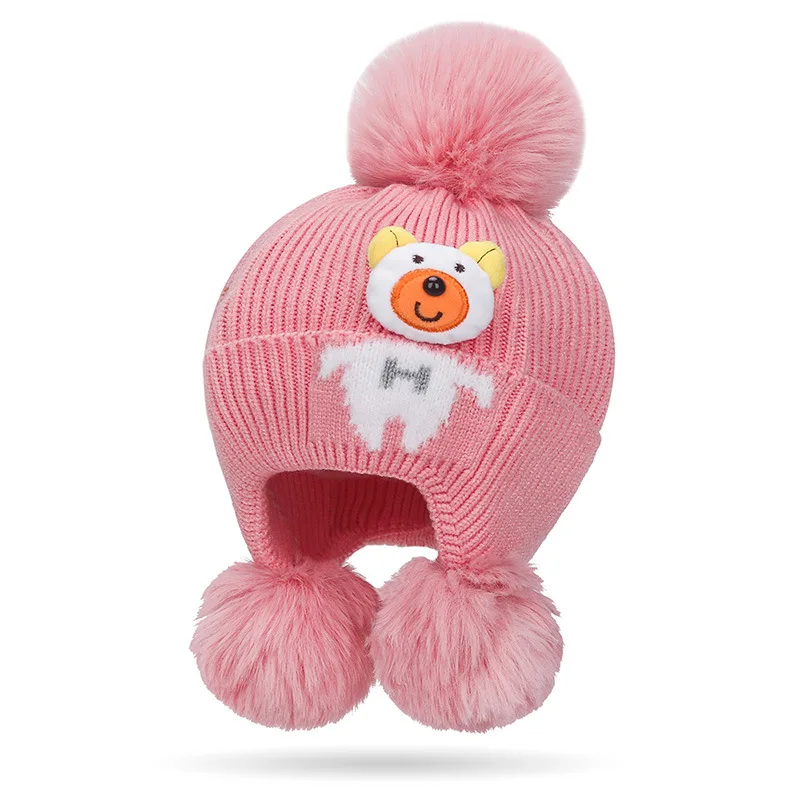 Warm Knitted Cap Toddlers Hat Cartoon Bear Cute Hats Winter Warmth Windproof Kids Crochet Hats Baby Autumn Beanie Cap Accessorie