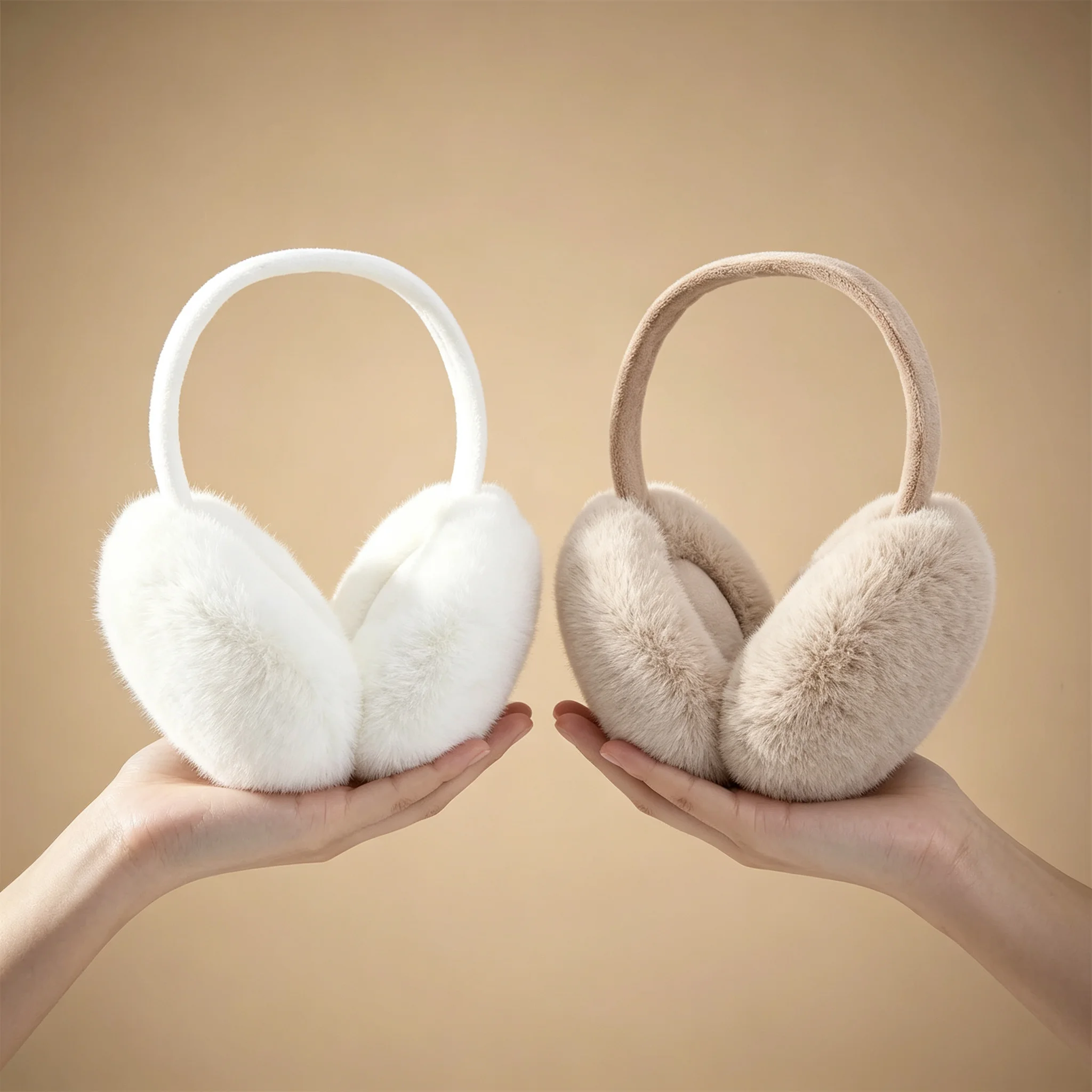 Anjj 2Pcs/Set Couple Earmuffs Set Winter Warm Windproof Fluffy Plush Ear Bag Fashion Minimalist Woman Man Outdoor Accessory