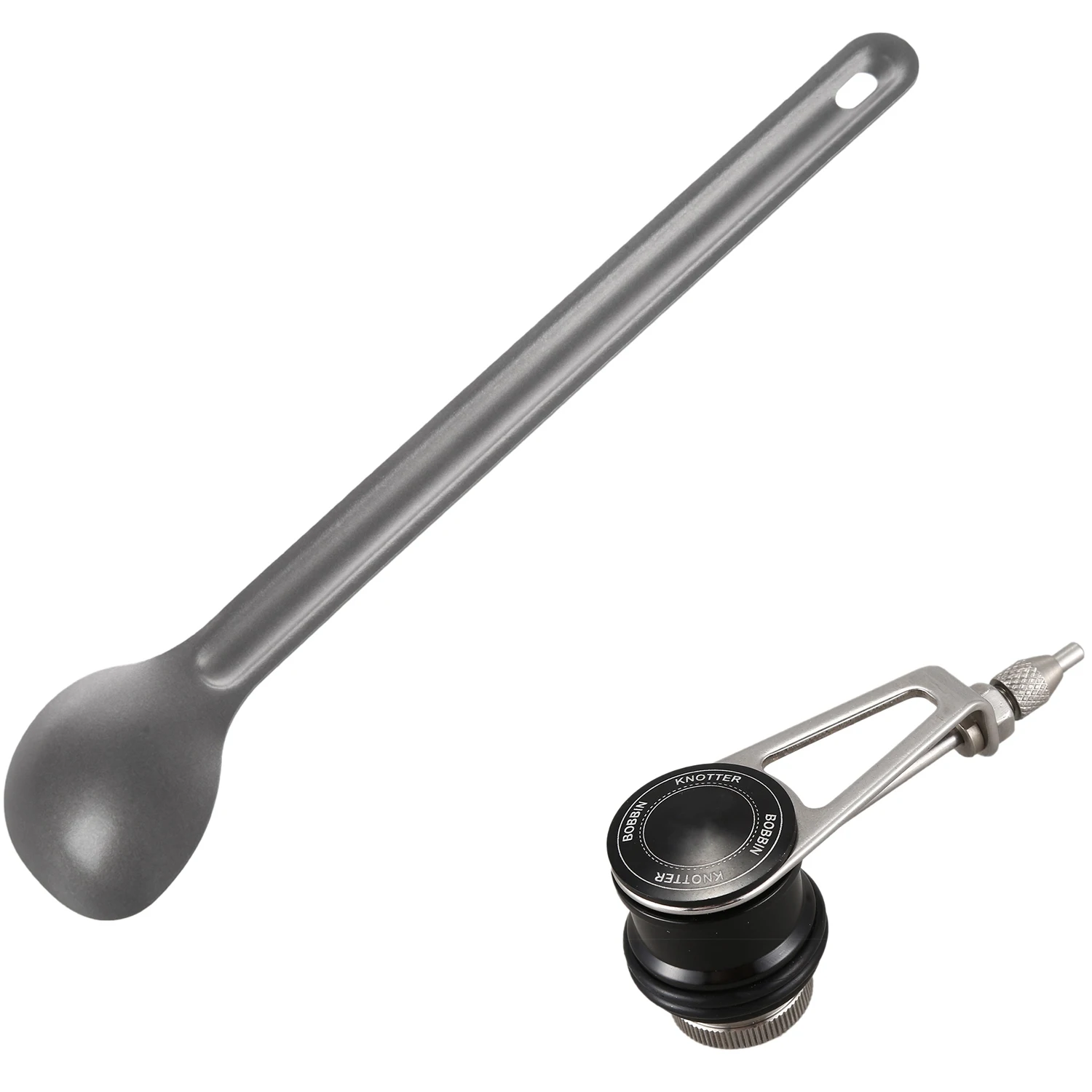 

【HOT ITEMS】1 Pcs Camping Spoon Tableware Long-Handled Titanium Spoon & 1 Pcs Fishing Line Knot Assist GT PRO FG Knot Machine
