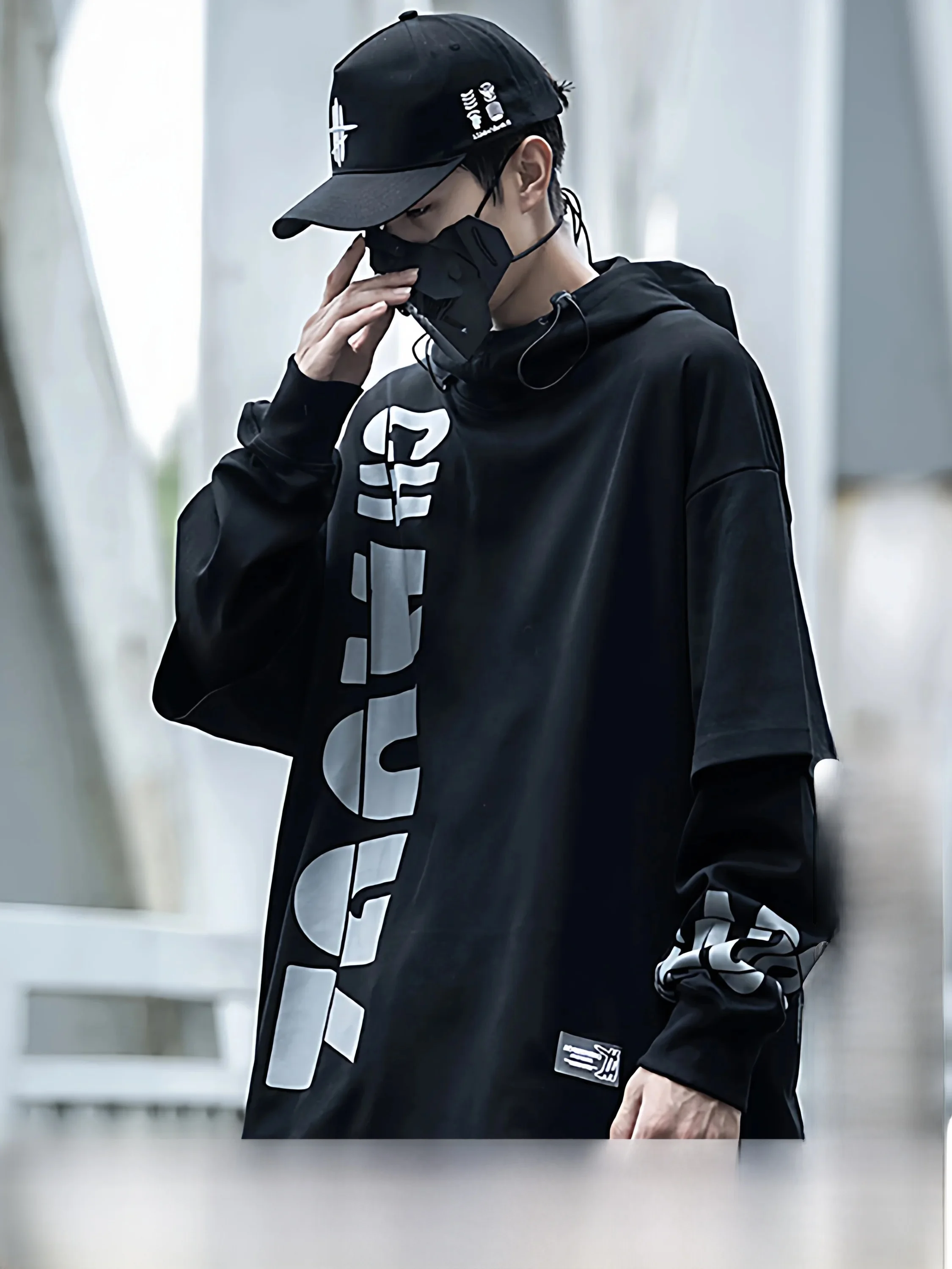 AOGZ American Style Hoodie Fake Two-Piece Sweatshirt Unisex Spring Autumn Versatile Casual Fashion Print Asymmetrical Cotton ...