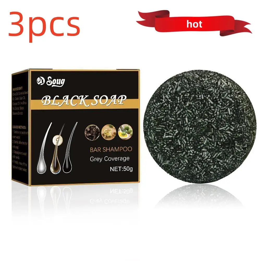 

3PCS Soap Hair Darkening Shampoo Bar Repair Gray White Gloss Dye Shampoo Natural Color Hair Black Grey Soap Hair 50g