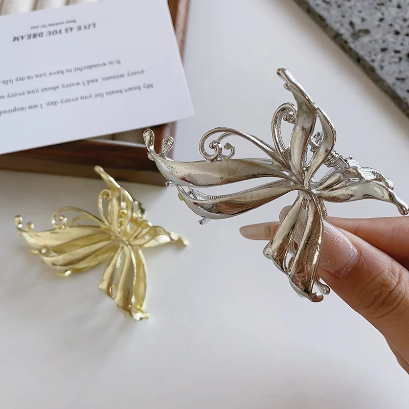 2023 Frauen Retro Schmetterling Klaue Clip kleine goldene Haarspange Mädchen mittlere Metall Haarspangen Lady Silber Y2K Haarnadel Haar-Accessoire – Detail 9