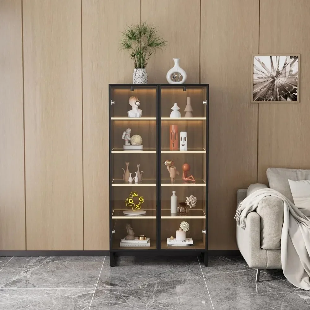 

Curio Cabinet with LED Lights: 4-Tier Adjustable Shelves & Tempered Glass Door - Tall Display Showcase​