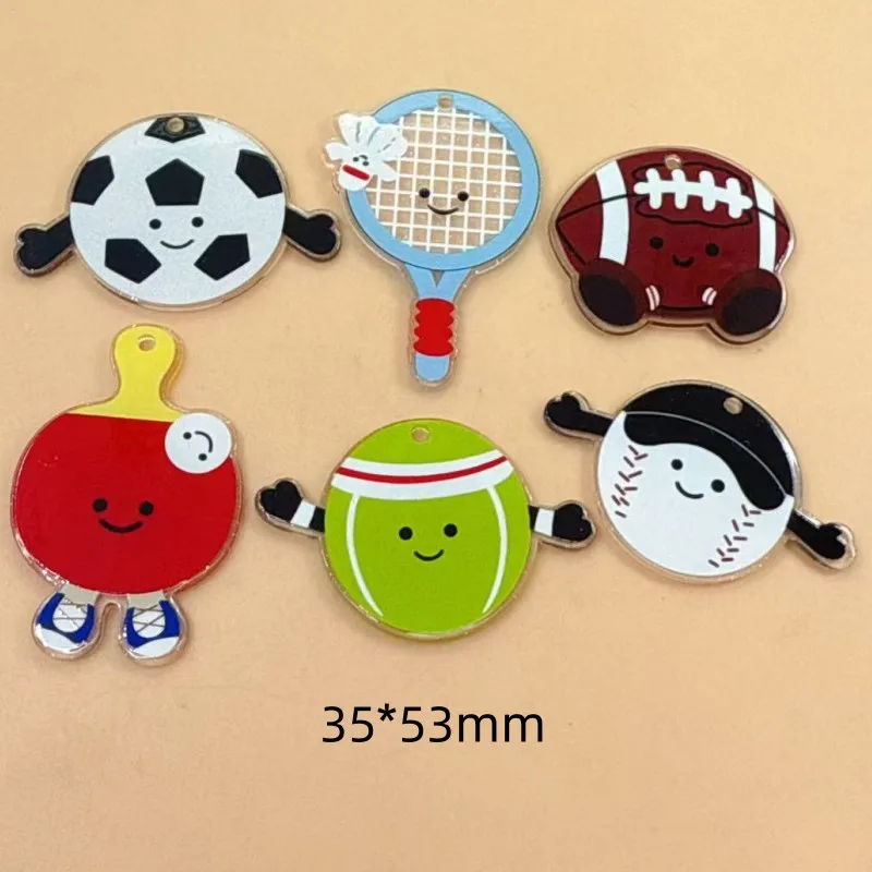 10Pcs Acrylic rugby football badminton racket charm For Bracelet Key Chain Necklace Pendant DIY Jewelry Making Accessories