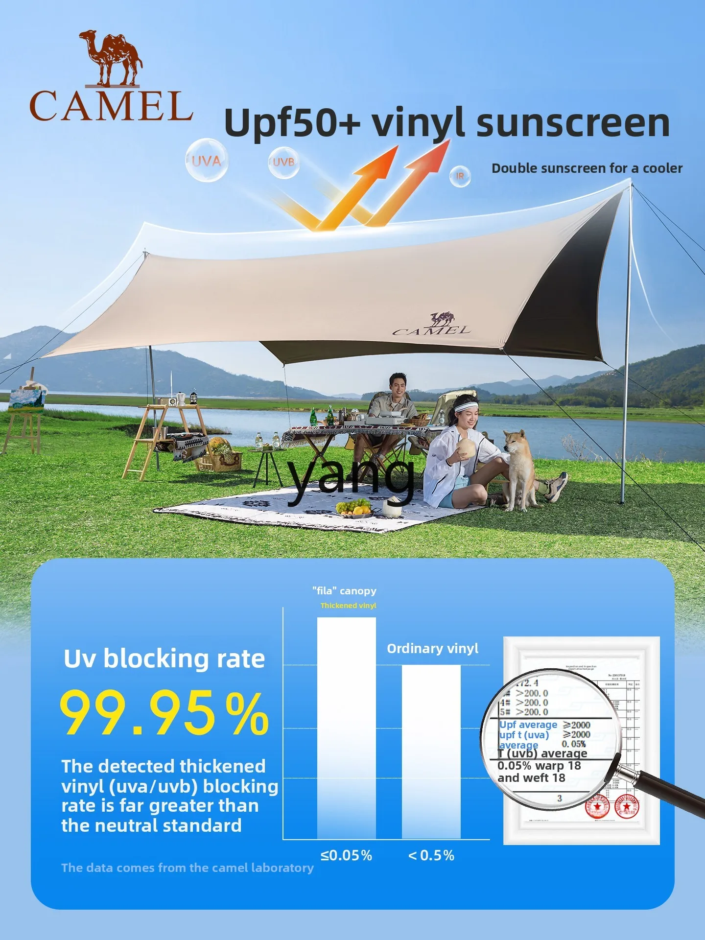lmm Outdoor Large Vinyl Camping Tent Picnic Sunshade Rainproof Sunscreen Full Set Equipment