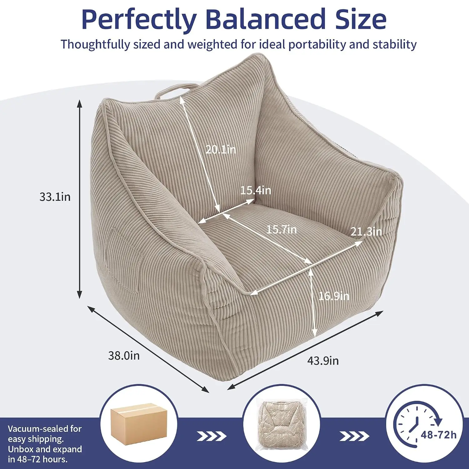 ™ Big Comfy Chair, Bean Bag Chair for Adults, Teens and Kids, Memory Foam Lazy Lounge Chair for Bedroom, Floor Sofa for Living