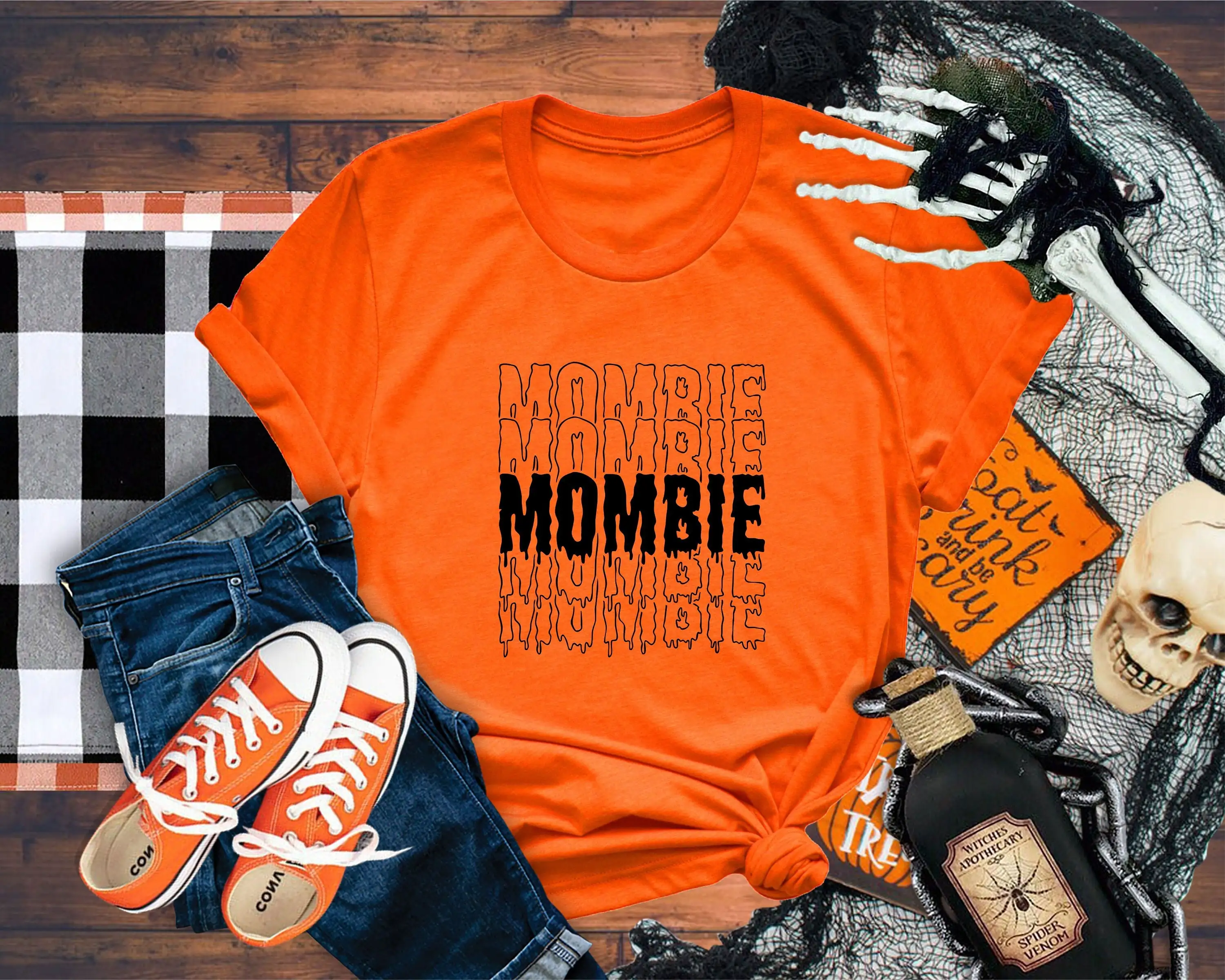 Mombie T Shirt Not Zombie But Halloween Theme Spooky Mama Scary Season Top Trick Or Treat Boo Crew Creepy Family