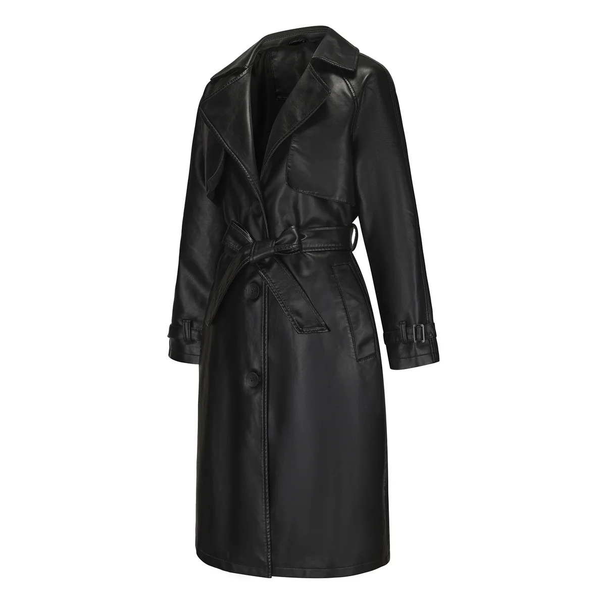 Giacche lunghe in pelle vintage da donna Cappotti classici primaverili autunnali Eleganti trench in PU Giacca a vento Capispalla da donna