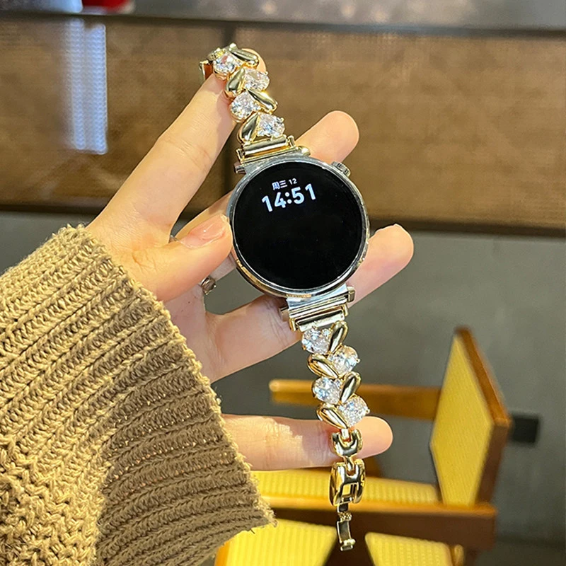 18 20 22mm Luxury Diamond Metal Strap for Samsung Galaxy Watch 7 6 5 4 Classic 40mm 44mm Women Sparkly Heart Rhinestone Bracelet