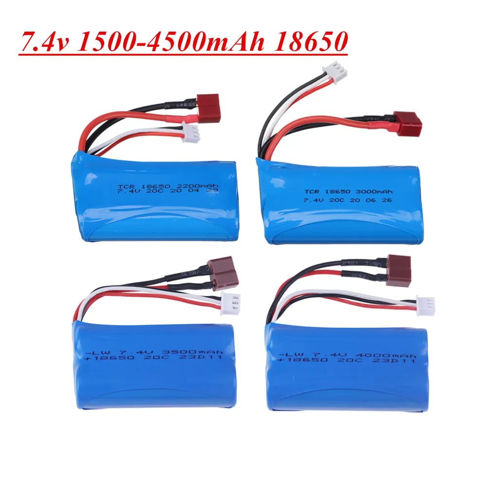 7.4V 1500/3000/3500/ 4500 mAh T Plug 18650 2S batteria agli ioni di litio per Wltoys 12423 10428 12429 12401 12402A 144001 RC pezzi di ricambio per