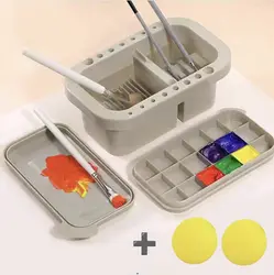 1 Set Paint Brush Cleaner Washer Multifunction Painting Brush Washing Bucket Tool Basin Holder Tray Palette Lid 2 Paint Sponges