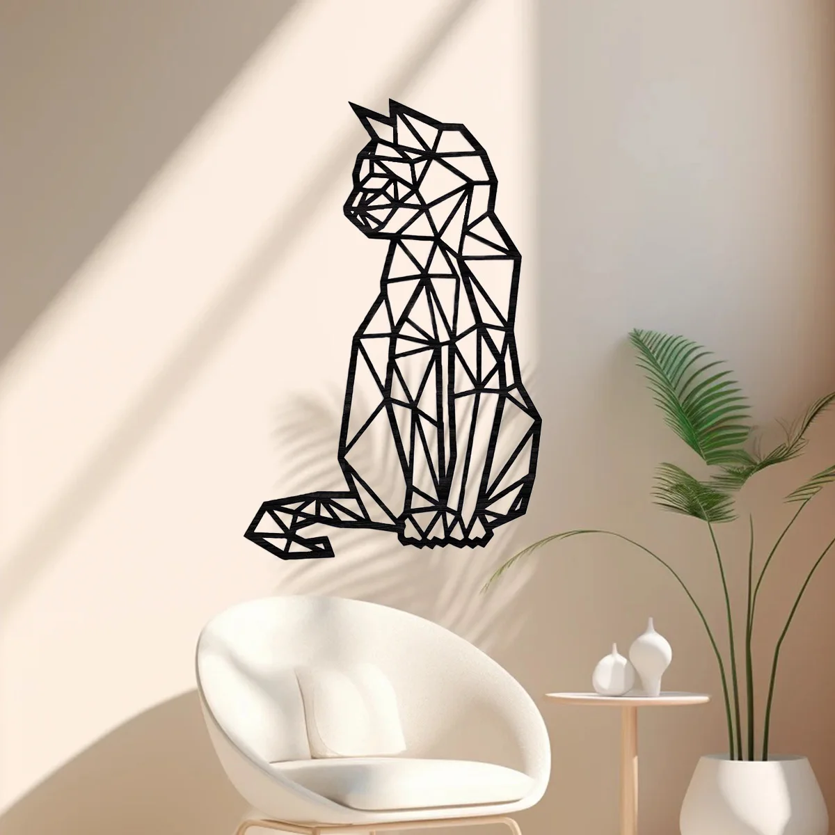 Metal Cat Wall Decor Wall Art Hollow Out Geometric Decor Polygonal Wall Artist Home Wall Art Decoration