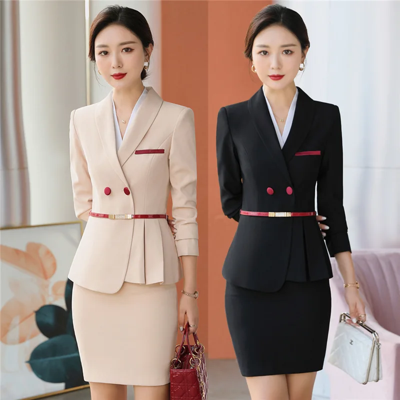 High-end Apricot Suit Casual Set for Women, Autumn and Winter Fashionable and Elegant Professional Wear for Beauty Salon and Jew