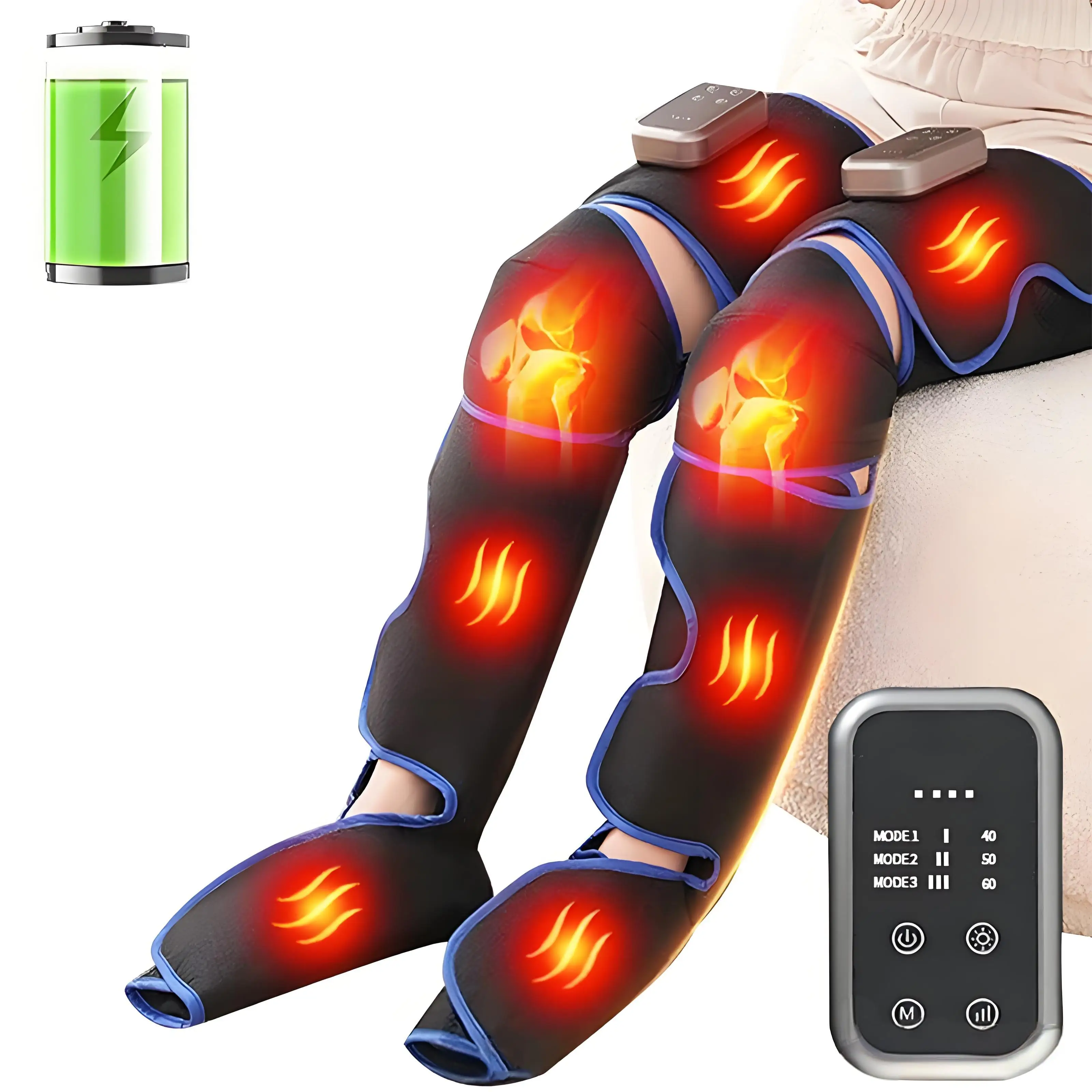 

Rechargeable Leg Massager with Heat & Air Compression - 3-Level Pain Relief Wrap for Circulation Boost & Muscle Recovery LED
