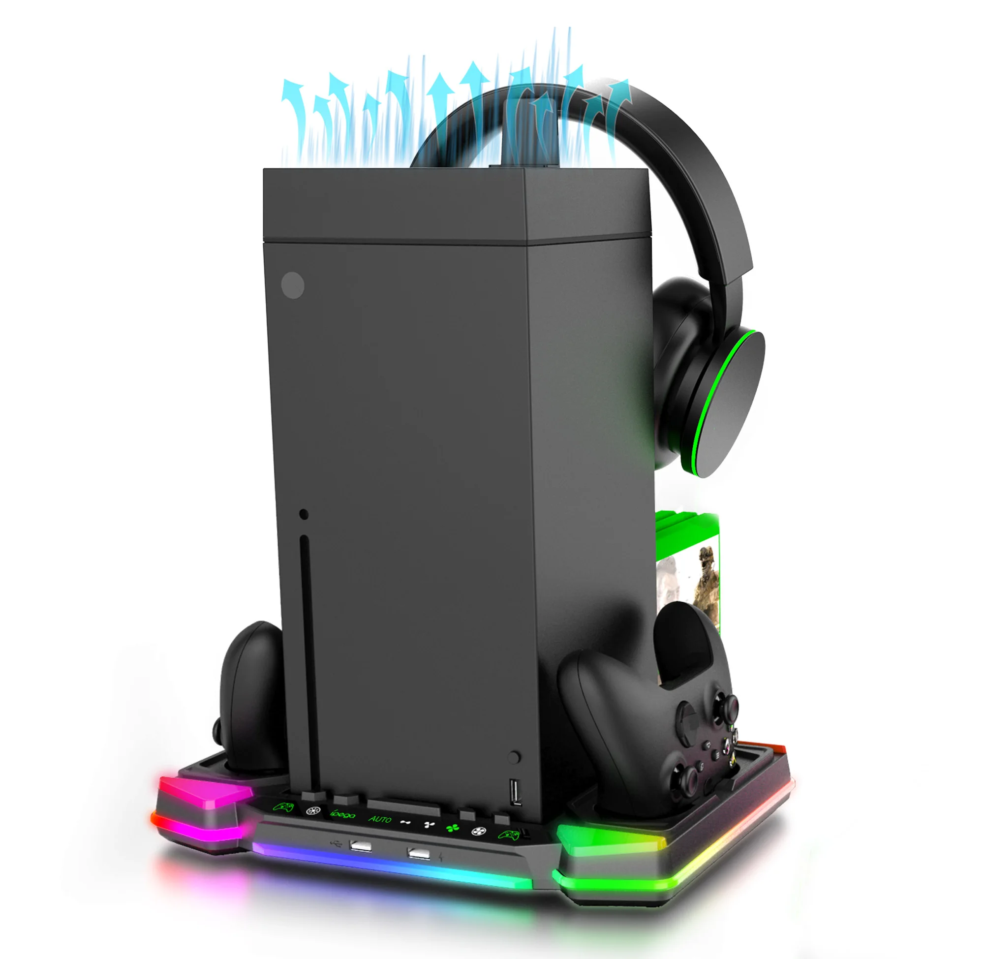 IPEGA Multi -Functional Vertical Charging Stand PG-XBX028S for XBOX Host with Cooling Fans,RGB Light Strip&Headset Stand