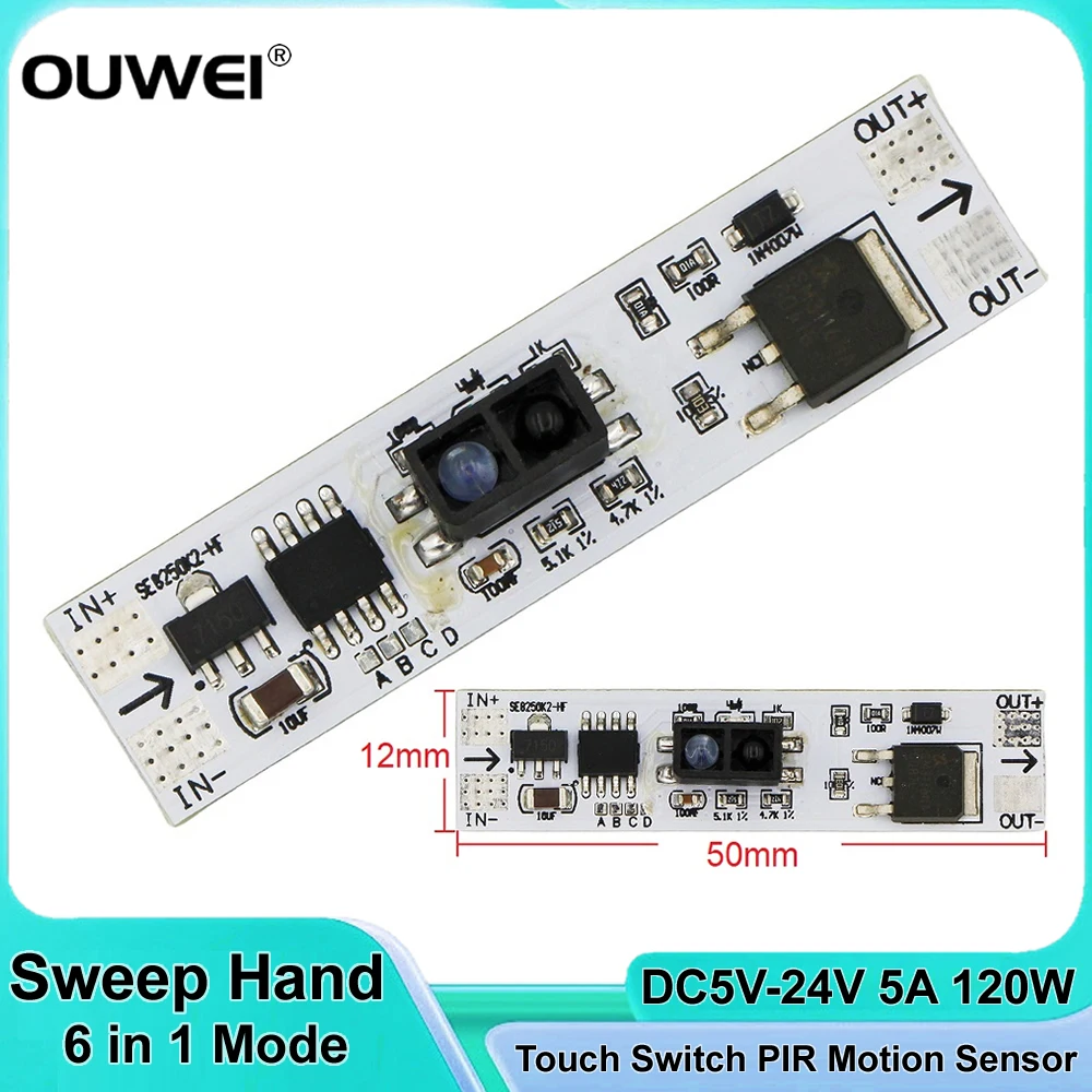 Short Distance Scan Sweep Hand Sensor Touch Switch Capacitive Module PIR Motion Sensor 5V-24V 5A 120W LED Dimming Control Lamps