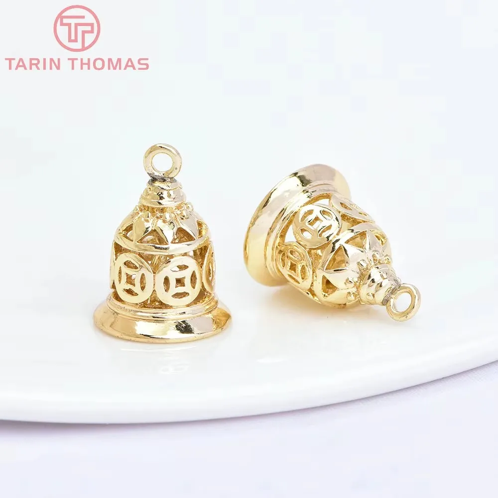(1625)6PCS 16x11MM 24K Gold Color Plated Brass Bell Pendants Charms for Jewerly Making Findings Accessories