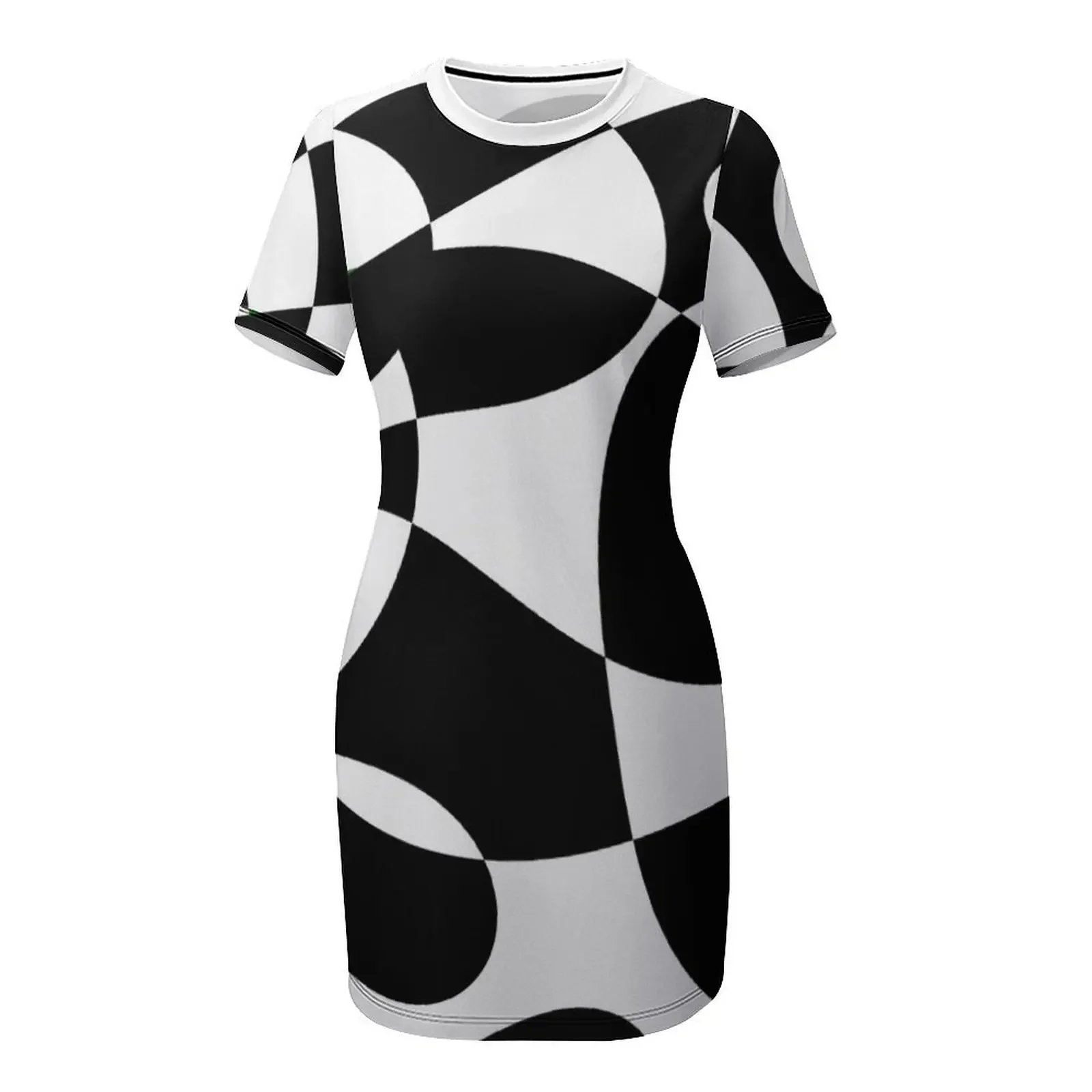 레트로 모노크롬 60년대 흑백 패턴 반팔 드레스 의류 붕대 드레스 프롬 드레스 2025 드레스