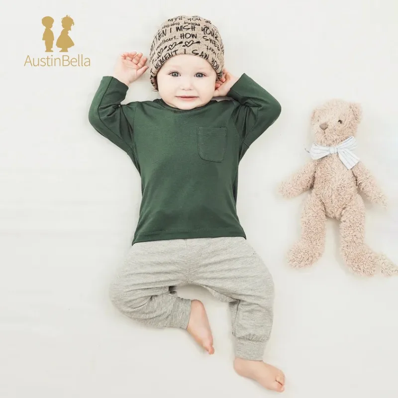 Bamboo Baby Clothes Spring Summer T-shirt Short Long-sleeved Tee Shirt with Breast Pocket Design Baby Boys Girls Bottoming Shirt