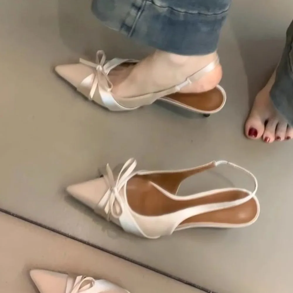 2026 New Summer High Heel Butterfly-knot Women Sandals Fashion Pointed Toe Singbacks Shoes Ladies Elegant Dancing Party Pumps
