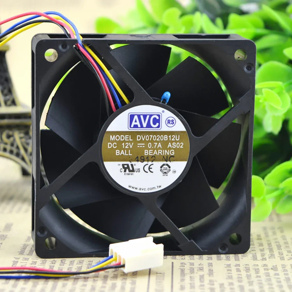 Dupla Fan rolamento de esferas, Ventilador Inversor Servidor, AVC DV07020B12U 7020, 70mm, 7cm, DC 12V, 0.7A, 70x70x20mm