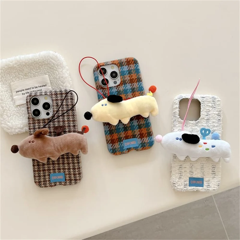 Korea Ins Cartoon 3D Loop puppy Phone Case For iPhone 18 Pro 14 15 16 17 Pro Max Cover Shockproof Cute Plush Cases 18 Promax