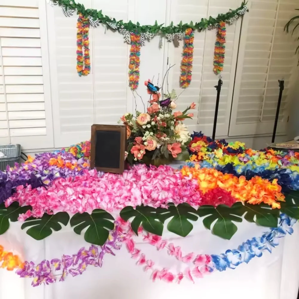 30pcs/set Hawaiian Flower Leis Multicolor Tropical Floral Necklace Polyester Flower Garlands For Party Beach Dance Party Decor ﻿ view 6