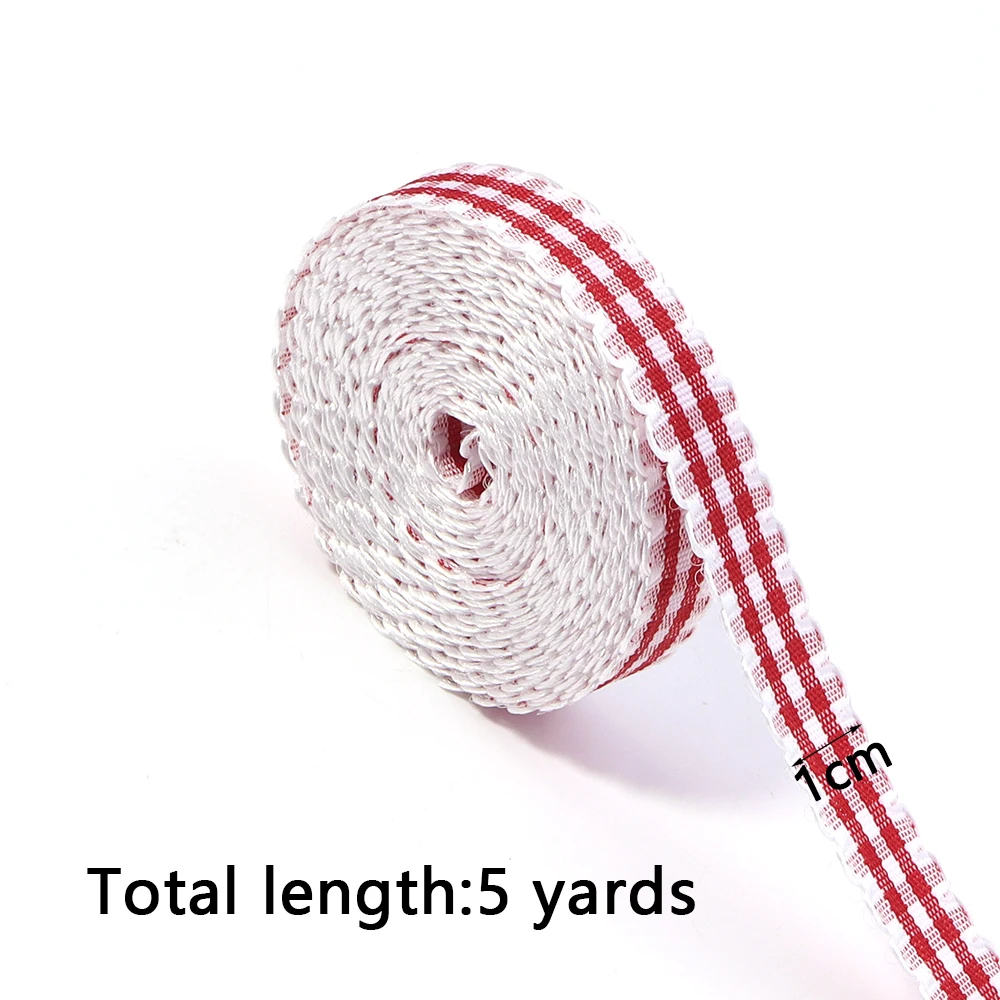 5Yards 1cm Lace Plaid Ribbon Colorful Wavy Edge Ribbon For DIY Home Wedding Party Crafts Gift Packaging Decoration Accessories