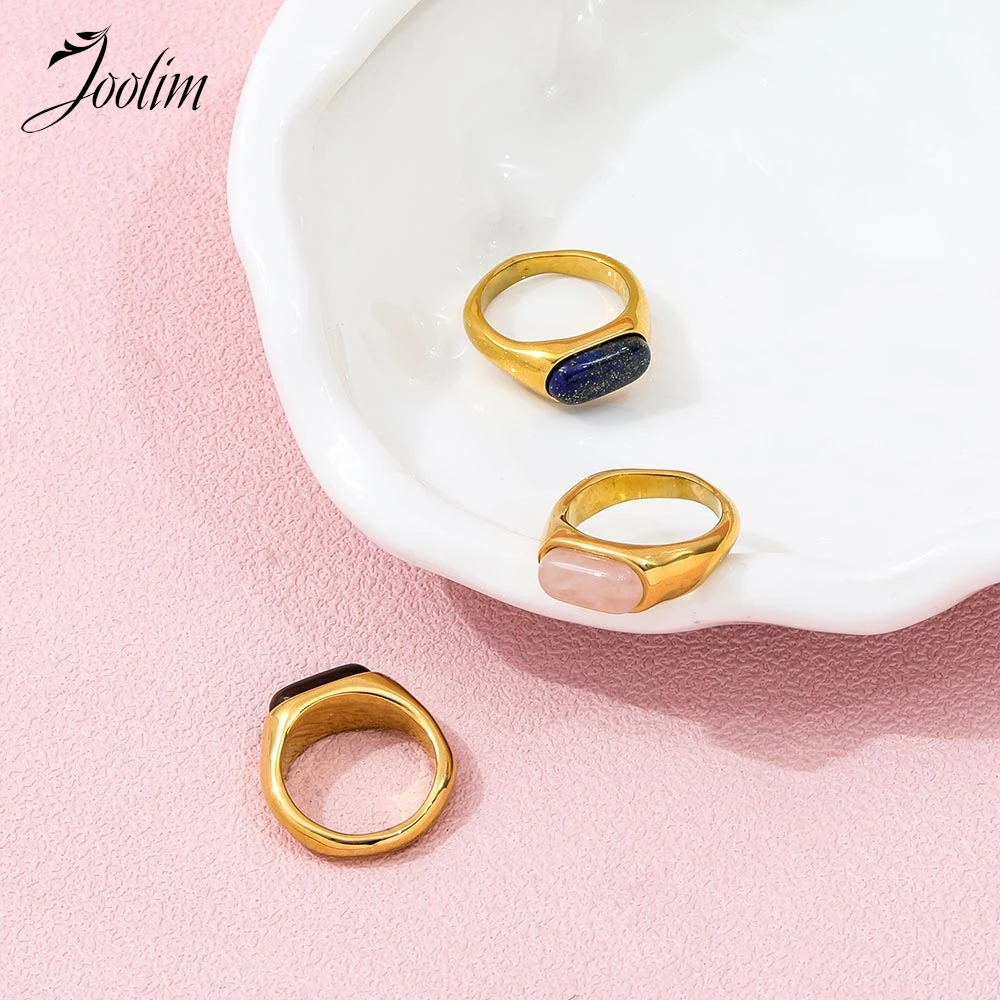 Joolim Jewelry Wholesale High End PVD Waterproof Fashion Retro Natural Quartz Tiger\'s Eye Stone Stainless Steel Ring For Women