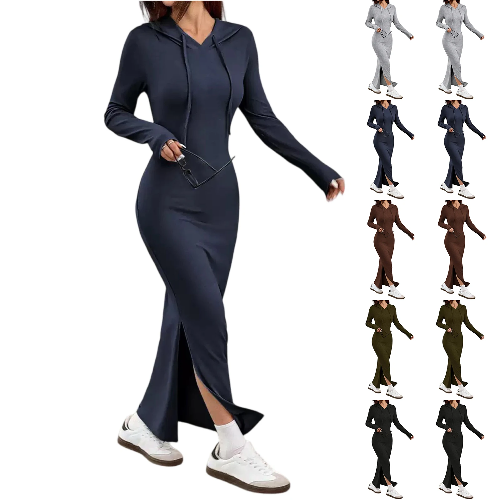 Outono inverno feminino vestido com capuz emagrecimento camada base bunda abraçando mini vestido na moda estilo streetwear sexy sobre o joelho vestido
